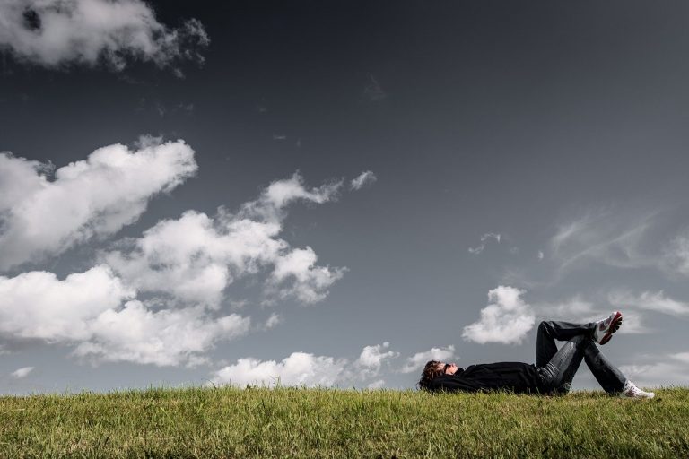 man, grass, lying